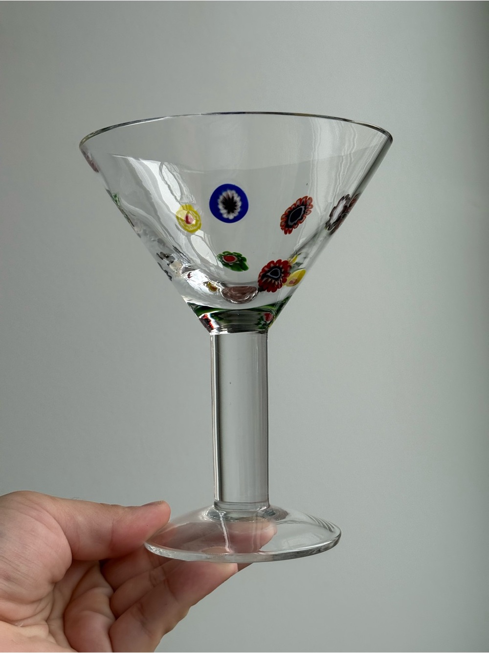 Set of 2 Handmade Murano Millefiori Italy Made Glass Cocktail Drink Glasses